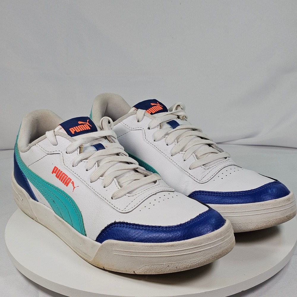 Puma Caracal Leather Sneakers White Teal Orange Men's Size 10.5‎